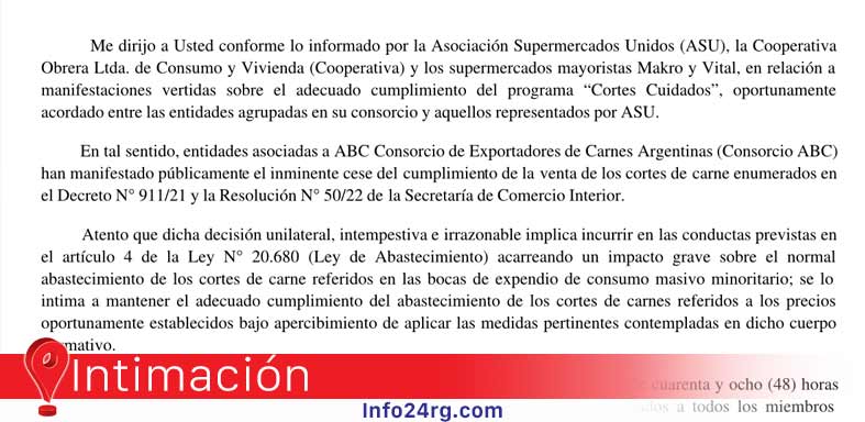 Intiman a exportadores de carne