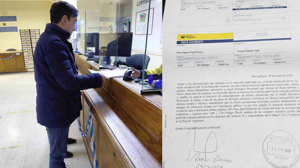 Pablo Grasso intimó a Claudio Vidal por sus acusaciones contra intendentes opositores